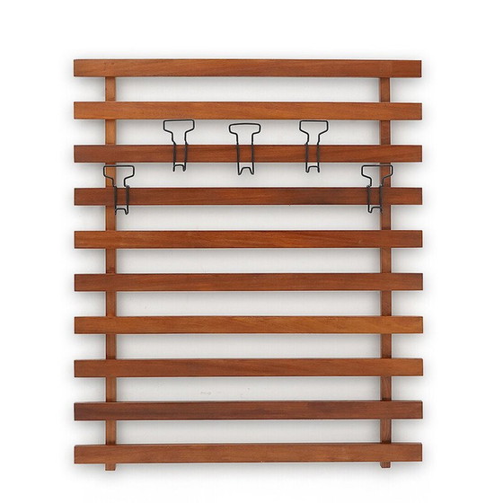 Image 1 of Vintage solid wood and metal hanger with adjustable hooks, Italy 1960