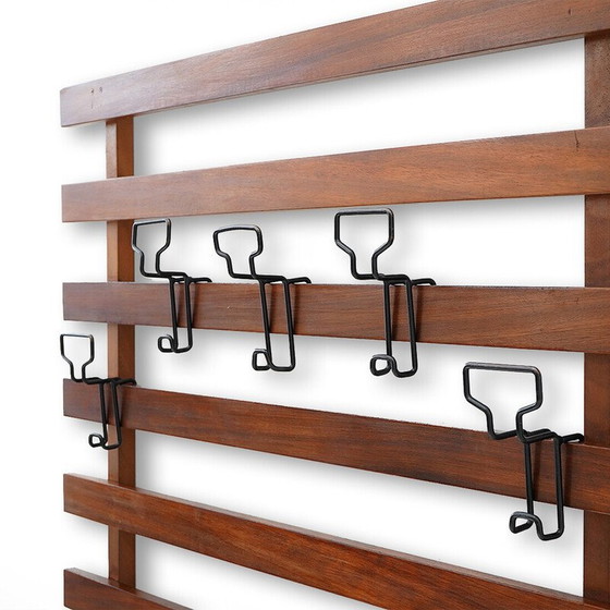 Image 1 of Vintage solid wood and metal hanger with adjustable hooks, Italy 1960
