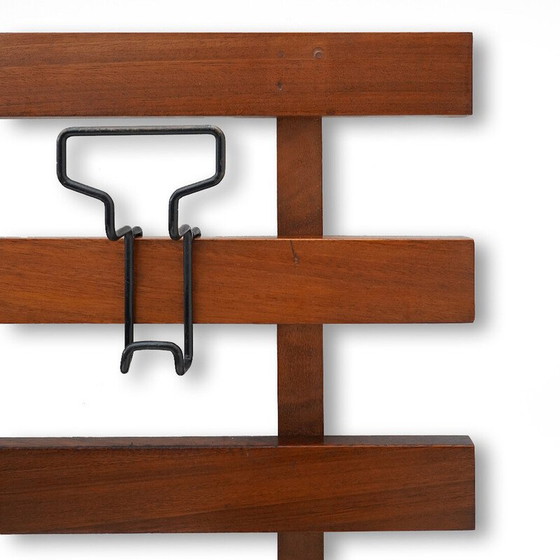 Image 1 of Vintage solid wood and metal hanger with adjustable hooks, Italy 1960
