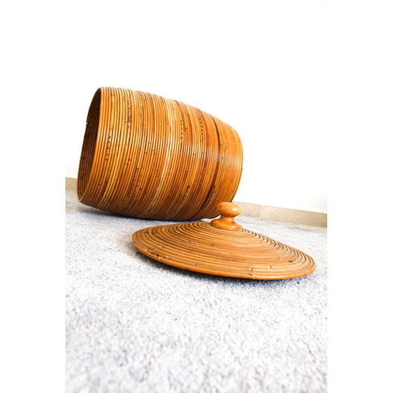 Image 1 of Cestino cilindrico in vimini vintage, Italia anni '70