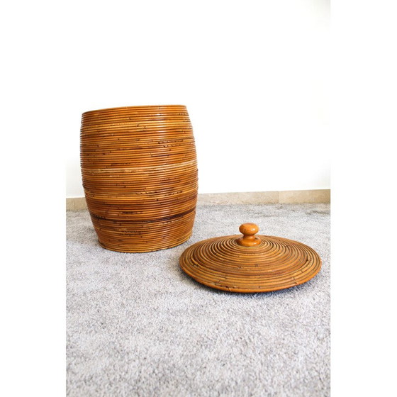 Image 1 of Cestino cilindrico in vimini vintage, Italia anni '70