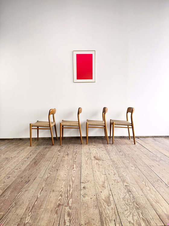 Image 1 of Mid-Century Danish Model 75 Chairs in Oak by Niels O. Møller for JL Møllers Furniture Factory, 1950s, Set of 4