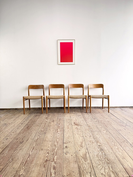 Image 1 of Mid-Century Danish Model 75 Chairs in Oak by Niels O. Møller for JL Møllers Furniture Factory, 1950s, Set of 4