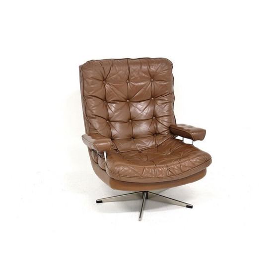 Image 1 of Poltrona girevole in pelle scandinava vintage, Svezia 1970