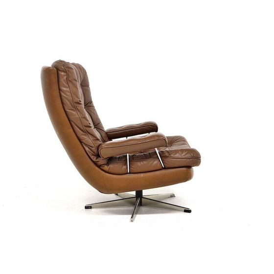 Image 1 of Poltrona girevole in pelle scandinava vintage, Svezia 1970