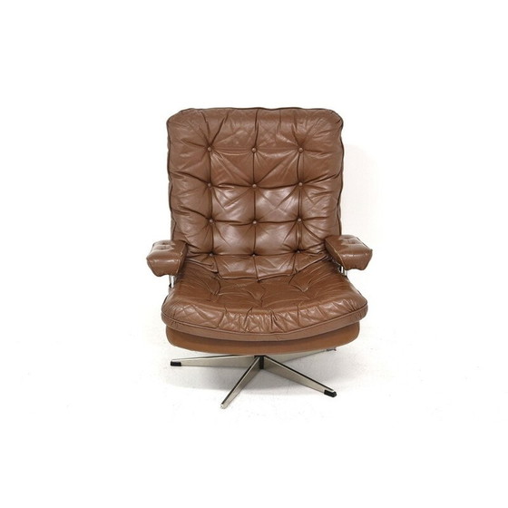 Image 1 of Poltrona girevole in pelle scandinava vintage, Svezia 1970