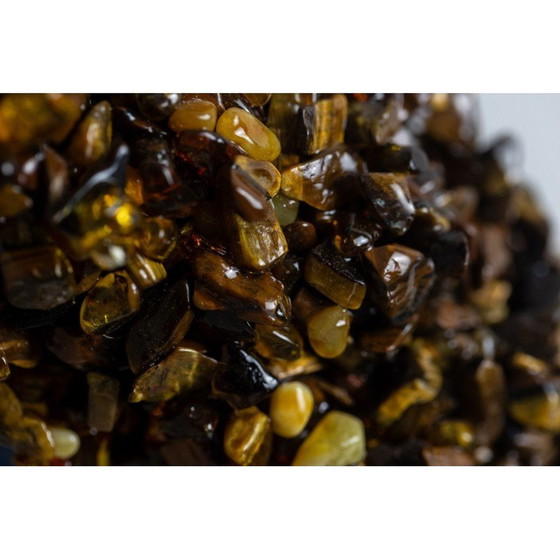 Image 1 of Vintage mirror in semi-precious stones, amber and tiger's eye, France