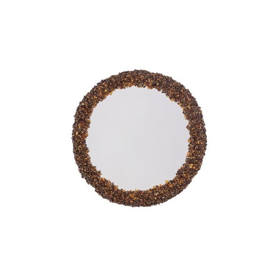 Image 1 of Vintage mirror in semi-precious stones, amber and tiger's eye, France