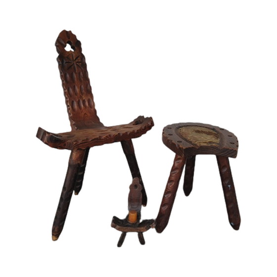 Image 1 of Chaise + Tabouret + Bougeoir Brutaliste Espagnol
