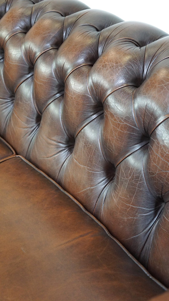 Image 1 of Dark brown cowhide leather English 2.5 seater Chesterfield sofa