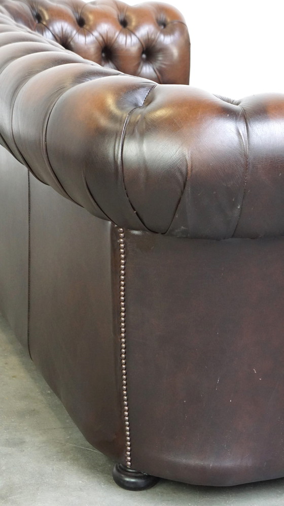 Image 1 of Dark brown cowhide leather English 2.5 seater Chesterfield sofa