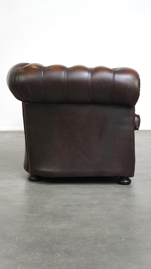 Dark brown cowhide leather English 2.5 seater Chesterfield sofa