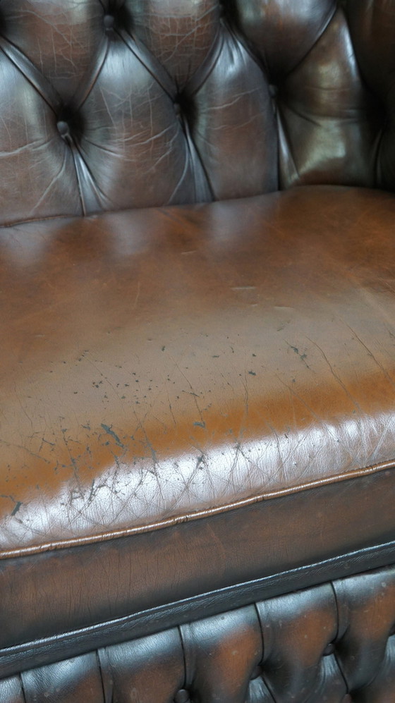 Image 1 of Dark brown cowhide leather English 2.5 seater Chesterfield sofa