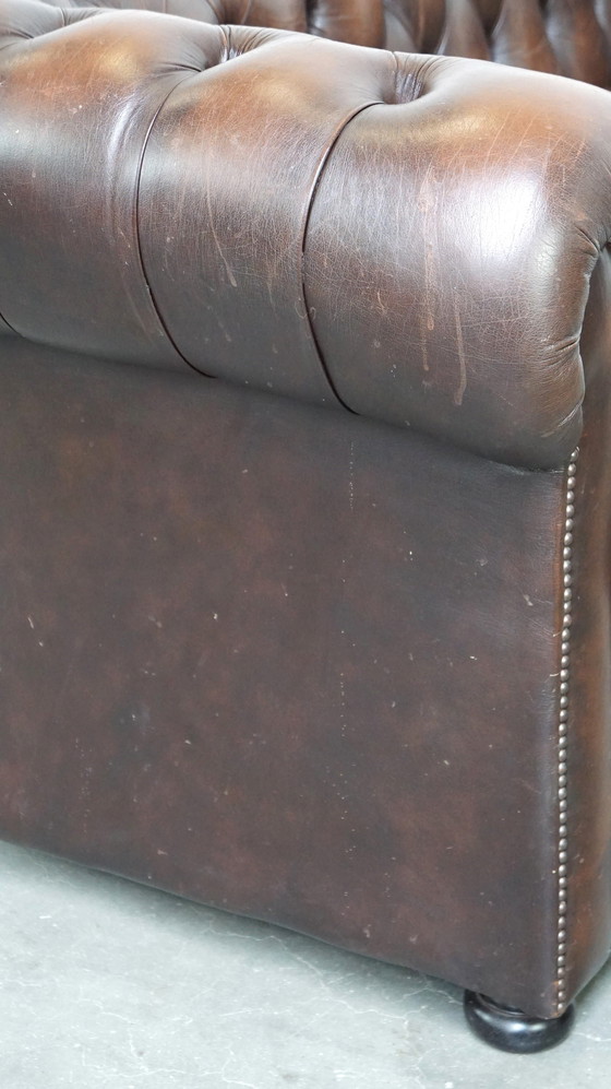 Image 1 of Dark brown cowhide leather English 2.5 seater Chesterfield sofa