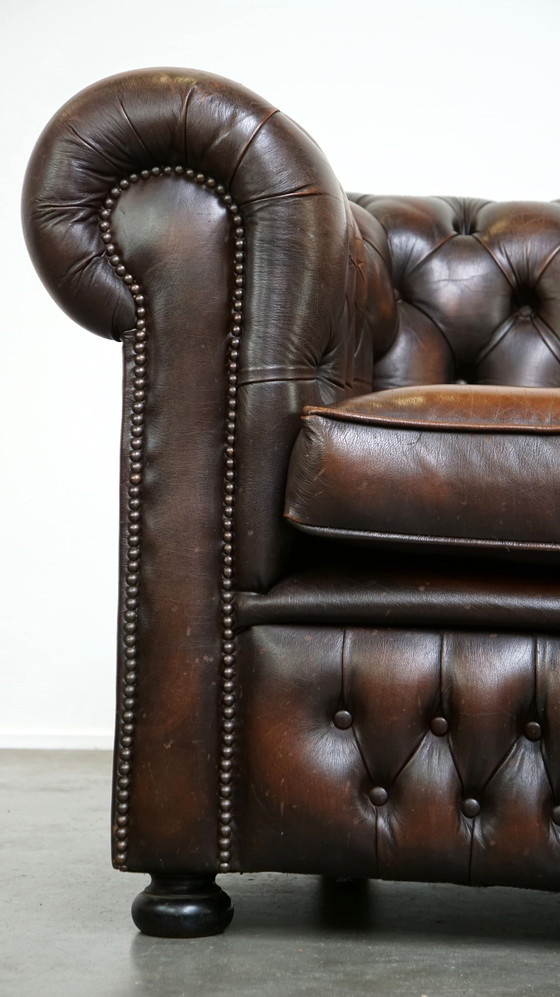 Image 1 of Dark brown cowhide leather English 2.5 seater Chesterfield sofa