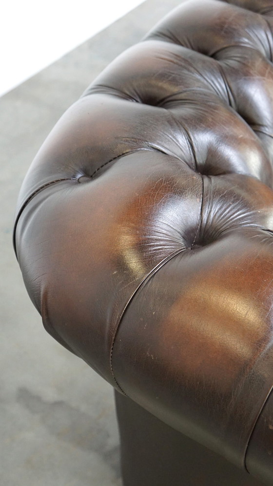 Image 1 of Dark brown cowhide leather English 2.5 seater Chesterfield sofa