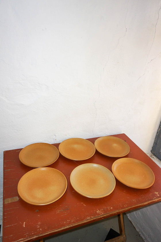 Image 1 of 6 X Vintage Grès Speckled French Farmhouse Pottery Dinner Plate