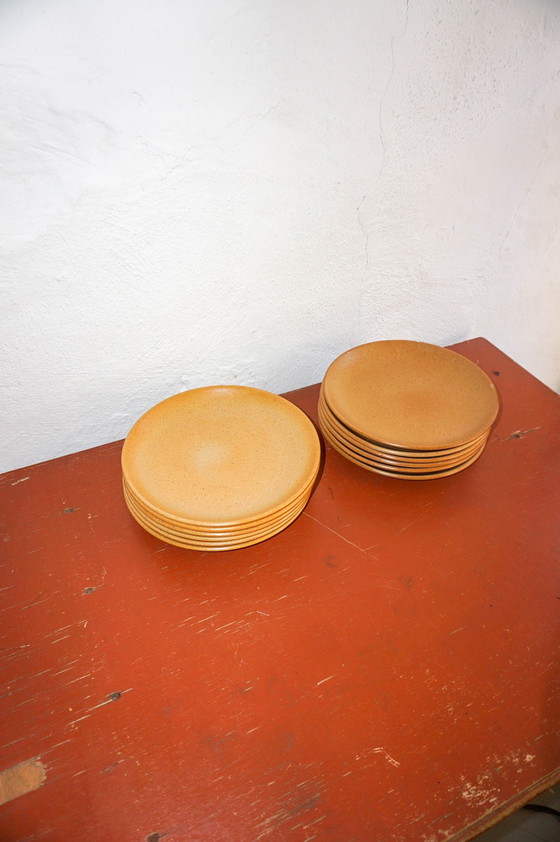 Image 1 of 6 X Vintage Grès Speckled French Farmhouse Pottery Dinner Plate
