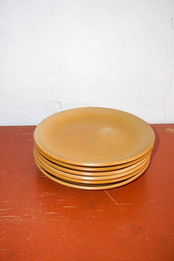 Image 1 of 6 X Vintage Grès Speckled French Farmhouse Pottery Dinner Plate