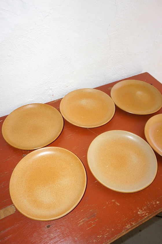 Image 1 of 6 X Vintage Grès Speckled French Farmhouse Pottery Dinner Plate