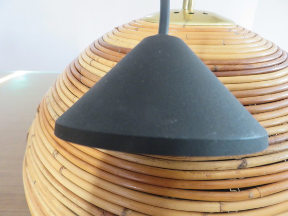 Image 1 of Large hanging lamp, Era Bonacina, Gabriella Crespi Years 60 Bamboo, Rattan, Brass