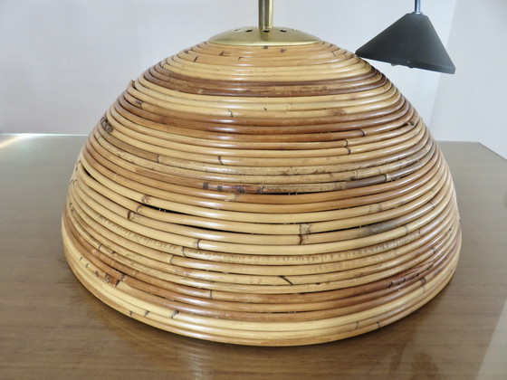 Image 1 of Large hanging lamp, Era Bonacina, Gabriella Crespi Years 60 Bamboo, Rattan, Brass