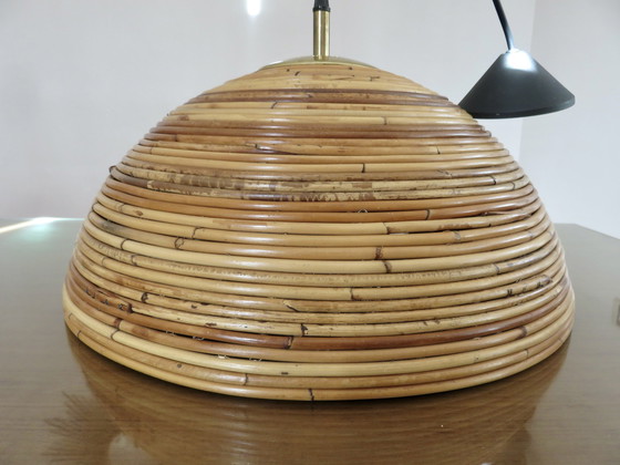 Image 1 of Large hanging lamp, Era Bonacina, Gabriella Crespi Years 60 Bamboo, Rattan, Brass