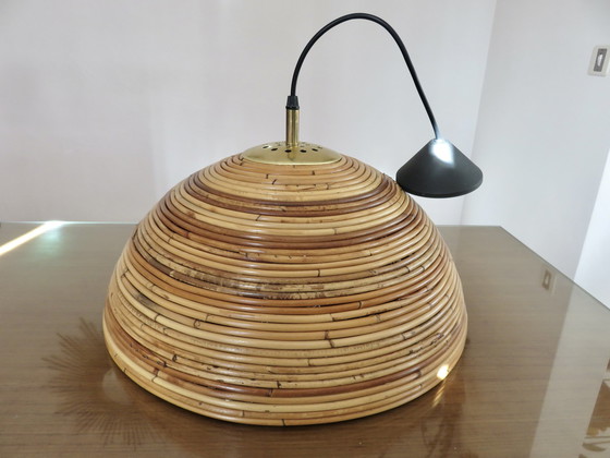 Image 1 of Large hanging lamp, Era Bonacina, Gabriella Crespi Years 60 Bamboo, Rattan, Brass