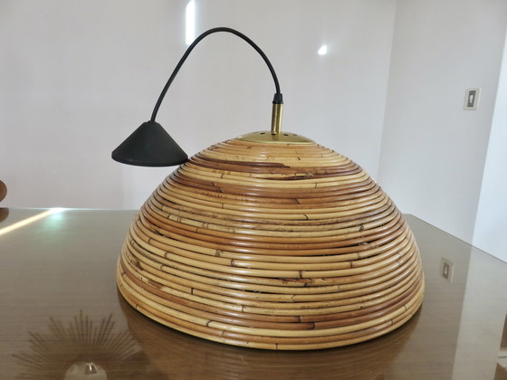 Image 1 of Large hanging lamp, Era Bonacina, Gabriella Crespi Years 60 Bamboo, Rattan, Brass