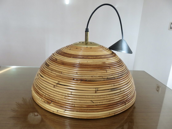 Image 1 of Large hanging lamp, Era Bonacina, Gabriella Crespi Years 60 Bamboo, Rattan, Brass