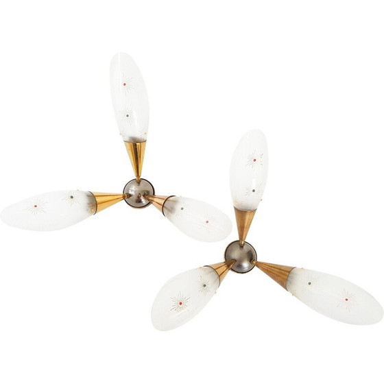 Image 1 of Pair of triple wall lamp - 1950s