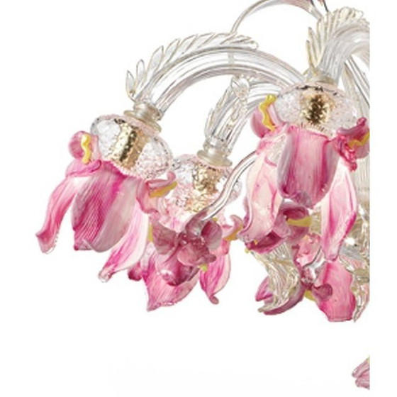 Image 1 of Contemporary Venetian Pink Floral Murano Glass Chandelier