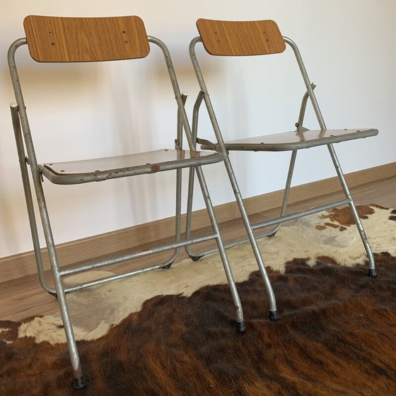 Image 1 of Pair of vintage German metal and wood folding chairs, 1960-1970