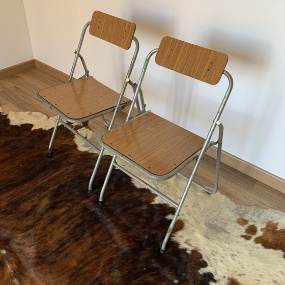 Image 1 of Pair of vintage German metal and wood folding chairs, 1960-1970