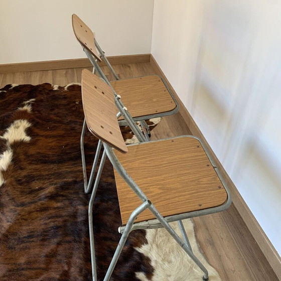 Image 1 of Pair of vintage German metal and wood folding chairs, 1960-1970