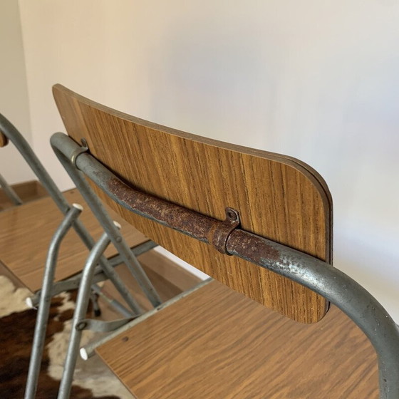 Image 1 of Pair of vintage German metal and wood folding chairs, 1960-1970