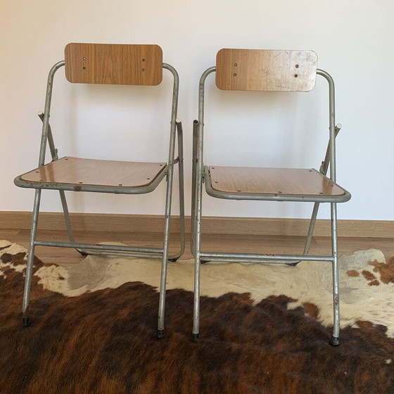 Image 1 of Pair of vintage German metal and wood folding chairs, 1960-1970