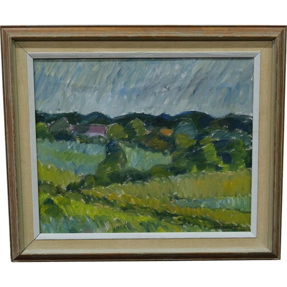 Image 1 of Swedish vintage landscape oil on canvas by Knut Lindström, 1954