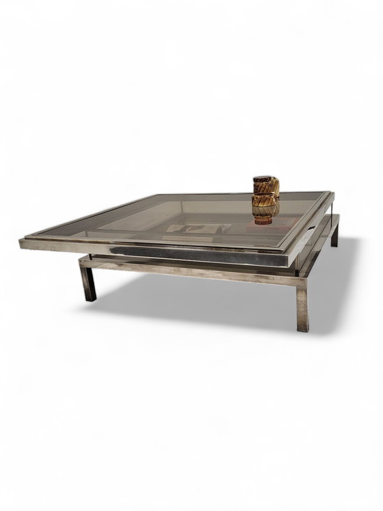 Image 1 of French Maison Jansen sliding coffee table in chrome and brass