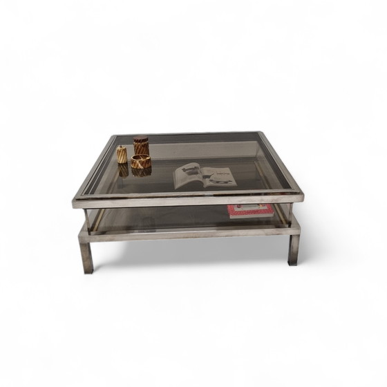 Image 1 of French Maison Jansen sliding coffee table in chrome and brass