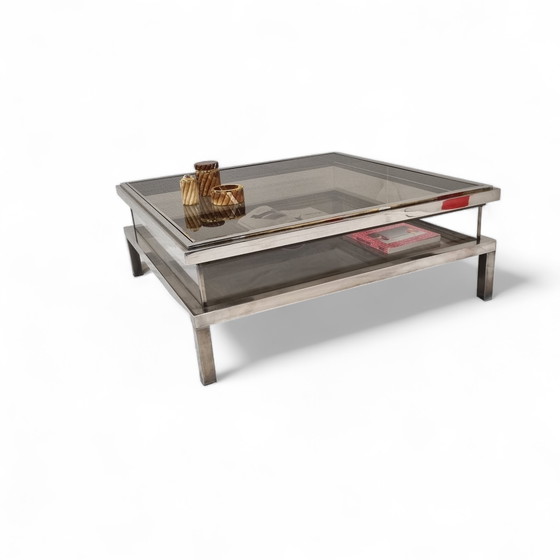 Image 1 of French Maison Jansen sliding coffee table in chrome and brass