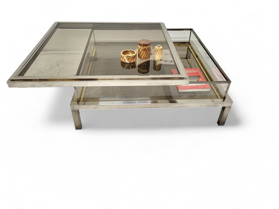 Image 1 of French Maison Jansen sliding coffee table in chrome and brass