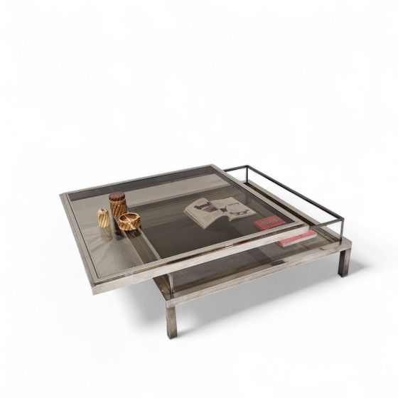 Image 1 of French Maison Jansen sliding coffee table in chrome and brass