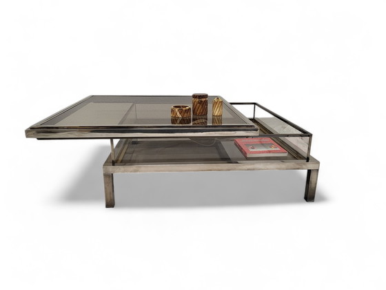 Image 1 of French Maison Jansen sliding coffee table in chrome and brass