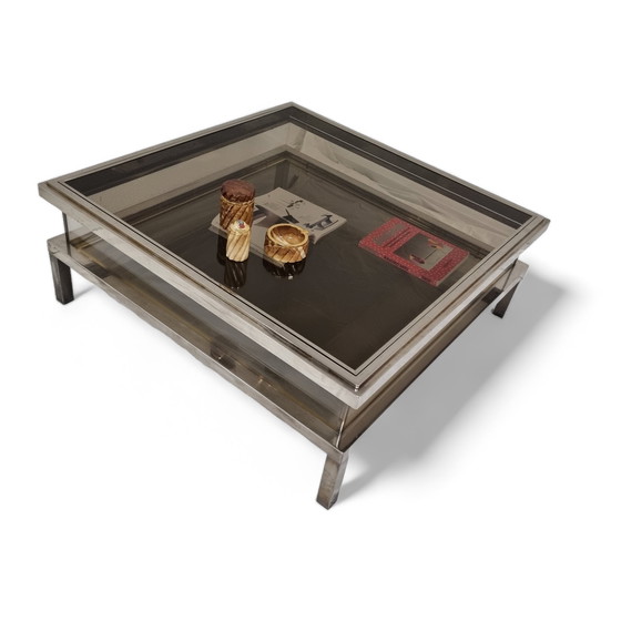 Image 1 of French Maison Jansen sliding coffee table in chrome and brass