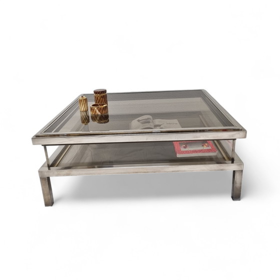 Image 1 of French Maison Jansen sliding coffee table in chrome and brass