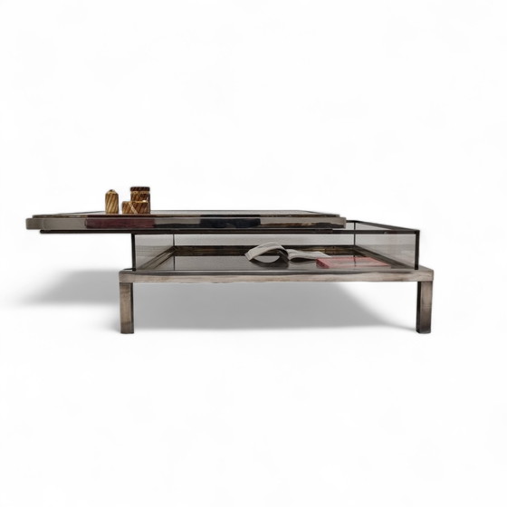 Image 1 of French Maison Jansen sliding coffee table in chrome and brass