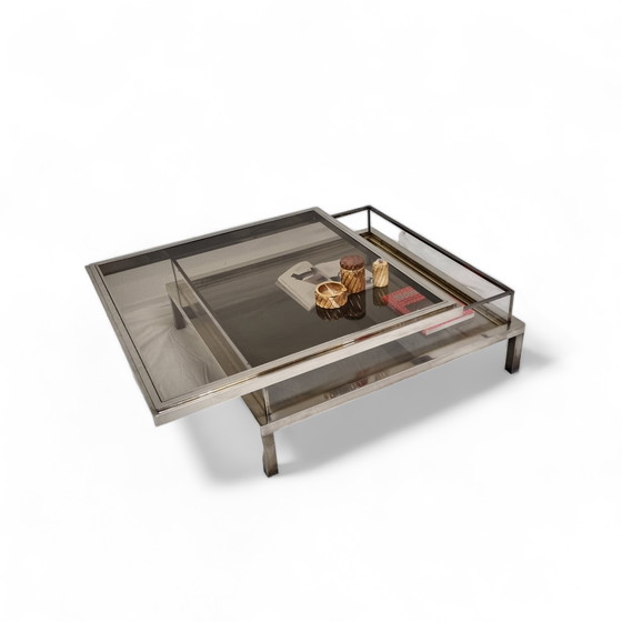 Image 1 of French Maison Jansen sliding coffee table in chrome and brass