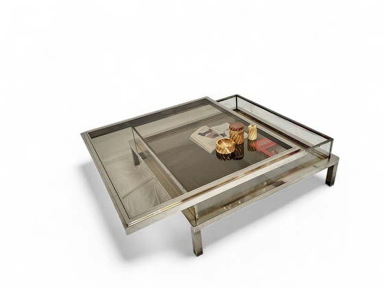 Image 1 of French Maison Jansen sliding coffee table in chrome and brass