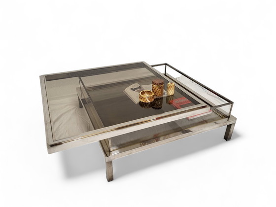 Image 1 of French Maison Jansen sliding coffee table in chrome and brass